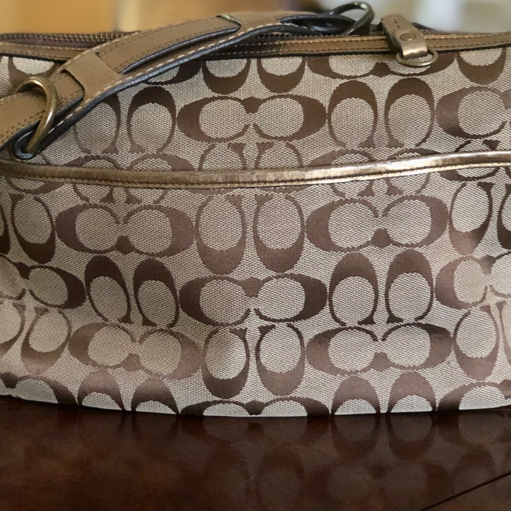 Coach Special Edition Purse Brown Suede Gold Leather Logo - Picture 2 of 6